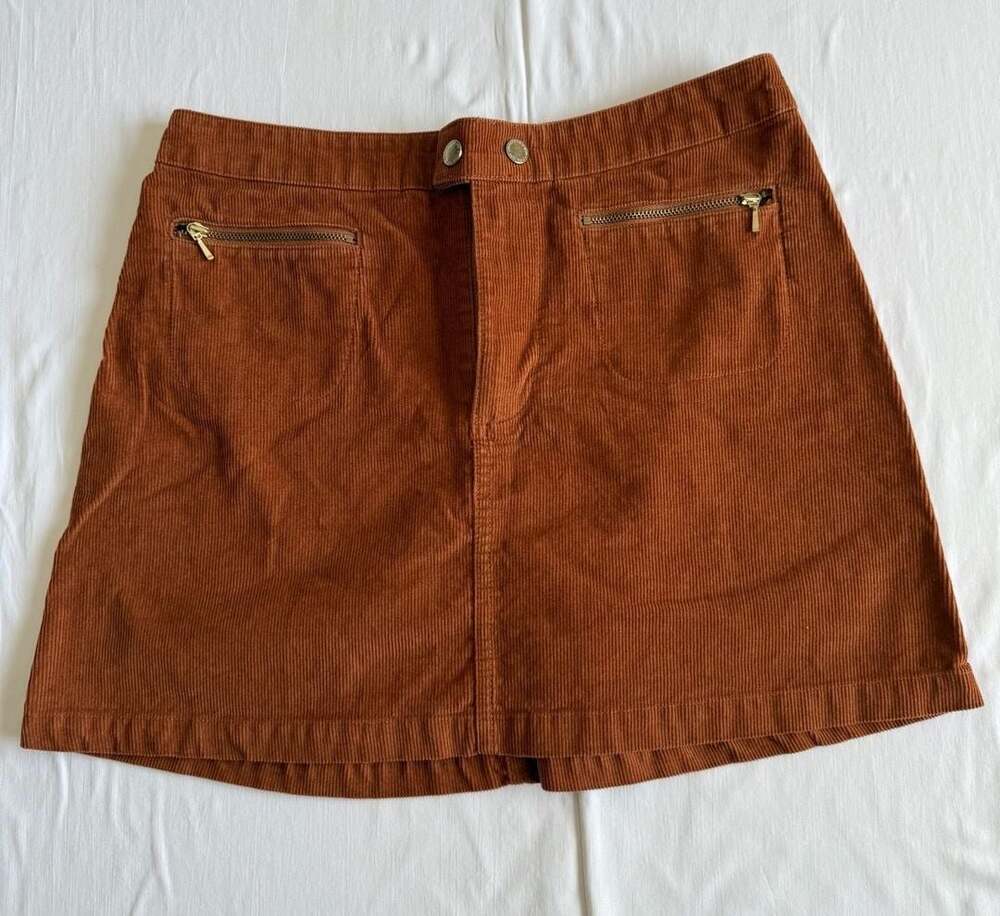 Abercrombie & Fitch Mini skirt Rust Brown Corduroy Front Zip Pockets Size 2 dark